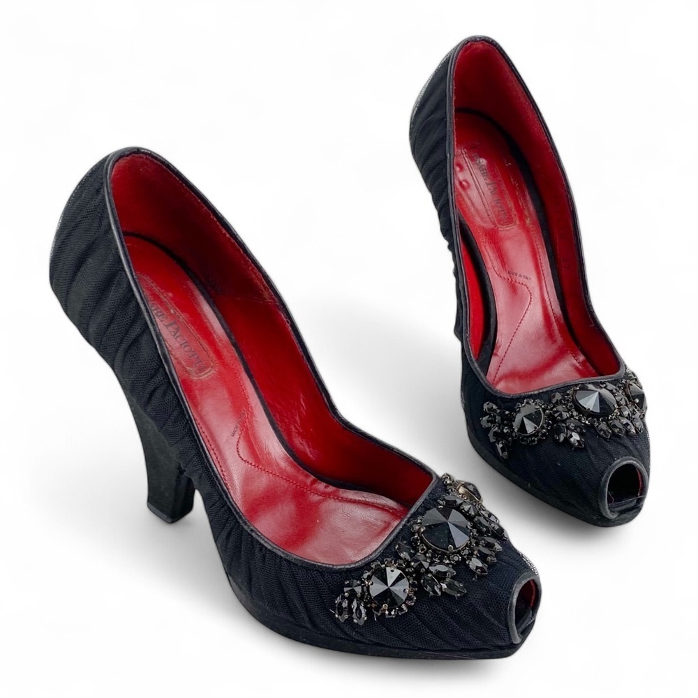 Cesare Paciotti Rasp Seta Tulle Black Heels Size 37​ - Picture 3 of 9